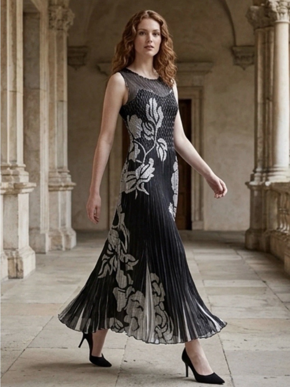New Komarov Black White Long Dress